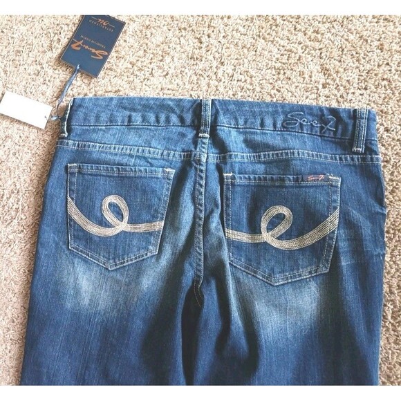 7 For All Mankind Womens Crop Jeans Size 12 Straight Zipper Leg Clark Blue New - Picture 9 of 10